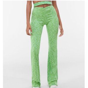 NWOT BERSHKA GREEN FLARED RIBBED PANTS
